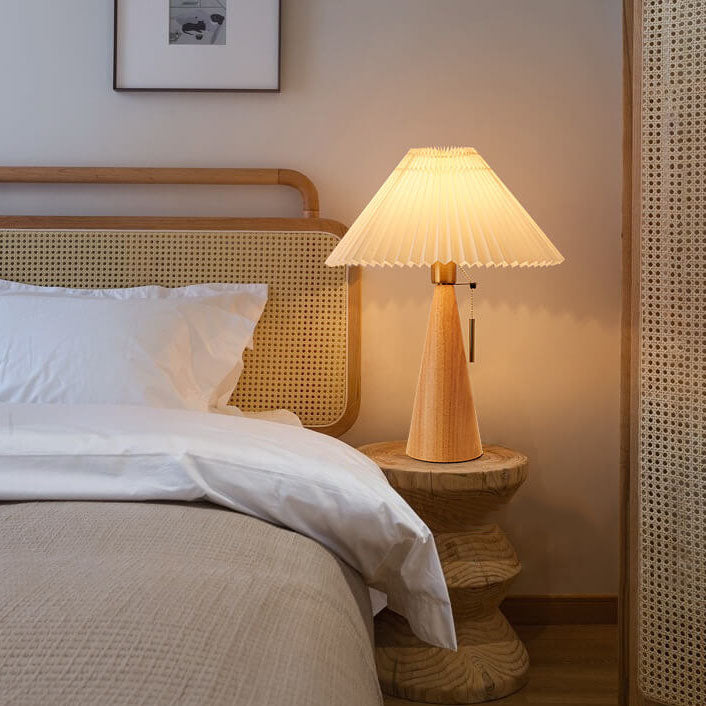 Japanse Minimalistische Vintage Geplooide Houten Stof LED Tafellamp