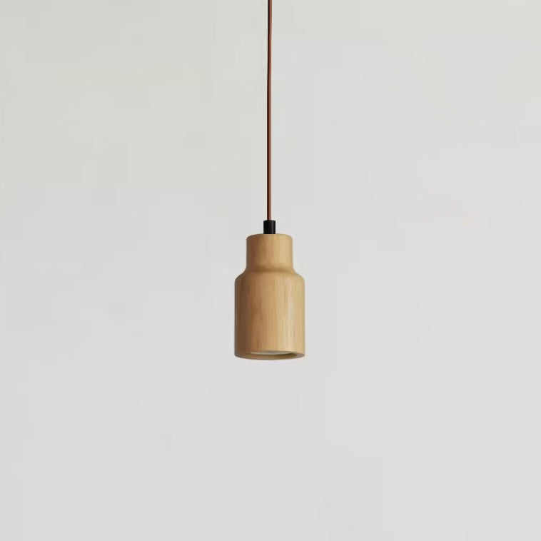 Eenvoudige Houten Cilindrische 1-Lichts Kleine Hanglamp