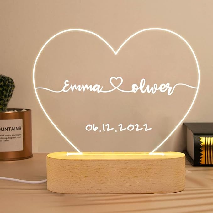 Gepersonaliseerd Op Maat Gemaakt Nachtlampje Hartje Liefde