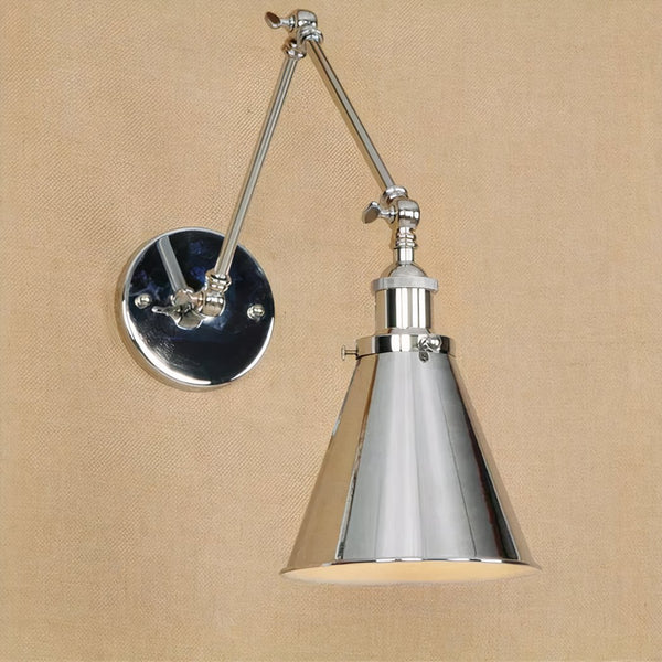 Vintage Industriële Kegelvormige Verstelbare Wandlamp met Lange Arm