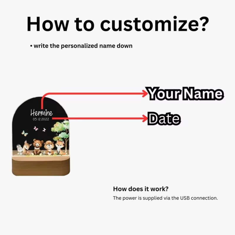 Gepersonaliseerd Geboorte Nachtlampje Aangepaste Naam