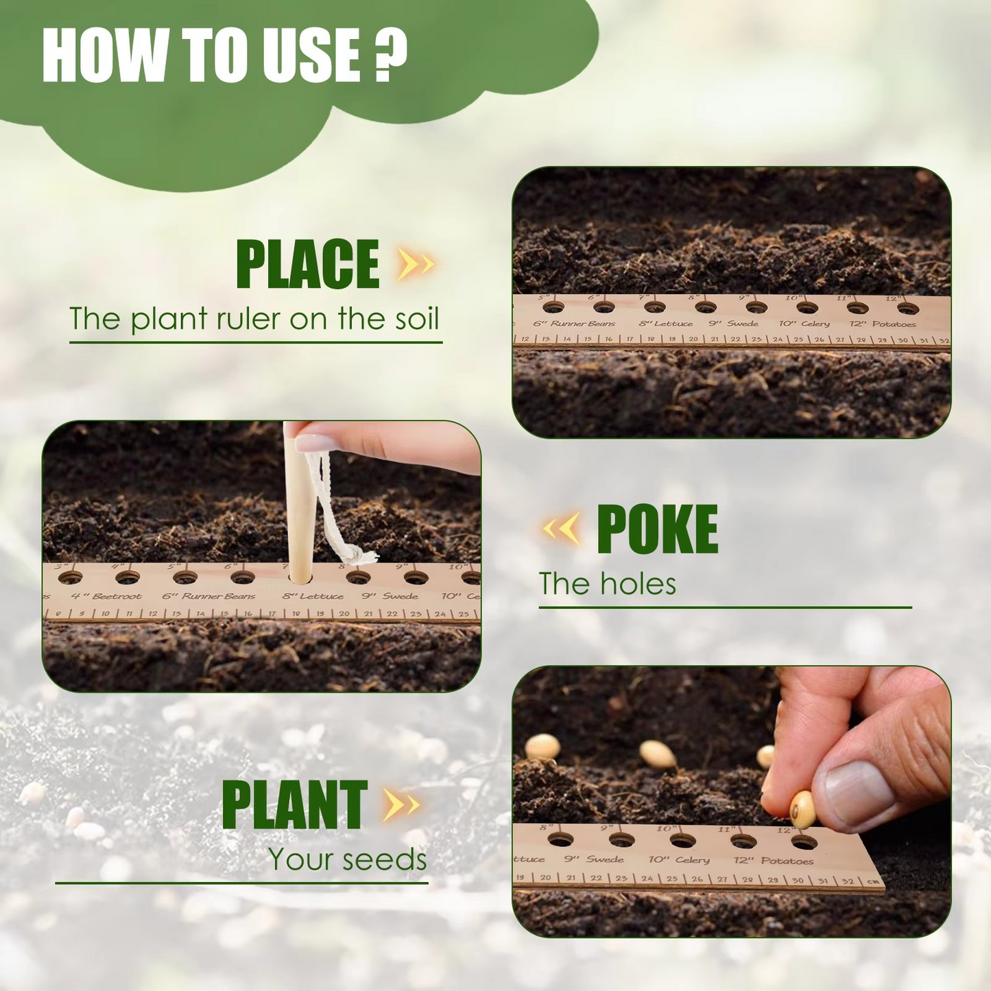 Houten Zaadafstand liniaal en Dibber Gereedschap