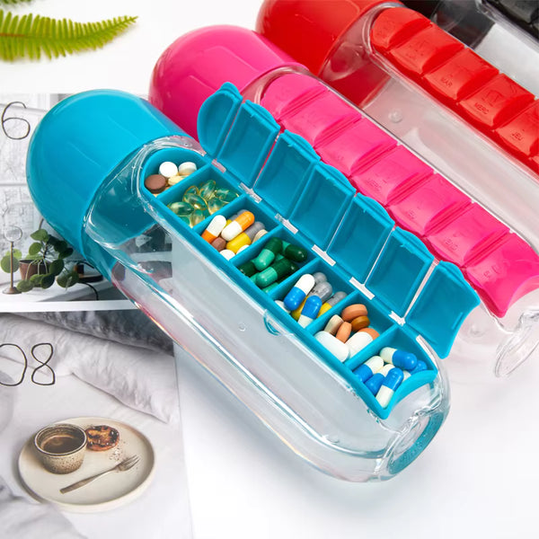 Waterfles met Pillendoos – 2-in-1 Medicijnhouder