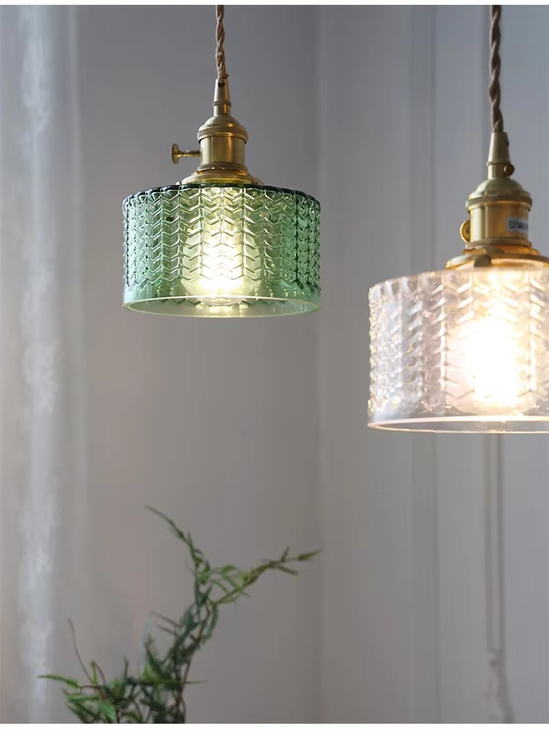 Vintage Groen Glas Koperen Hanglampen