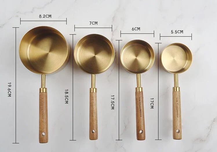 Maatbeker lepel set houten handvat roestvrij staal