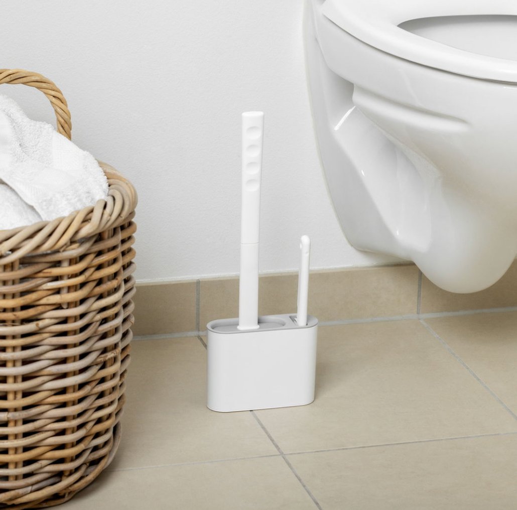 Siliconen toiletborstel voor wandmontage met standaard