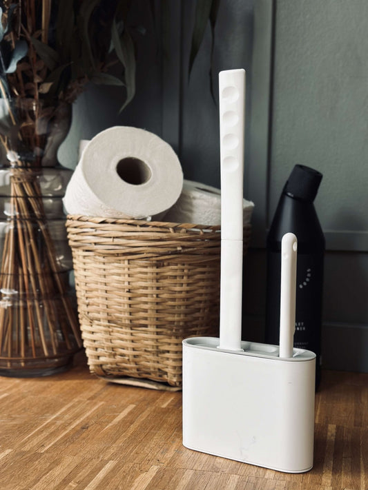 Siliconen toiletborstel voor wandmontage met standaard