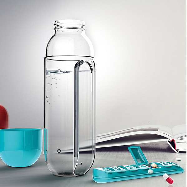 Waterfles met Pillendoos – 2-in-1 Medicijnhouder