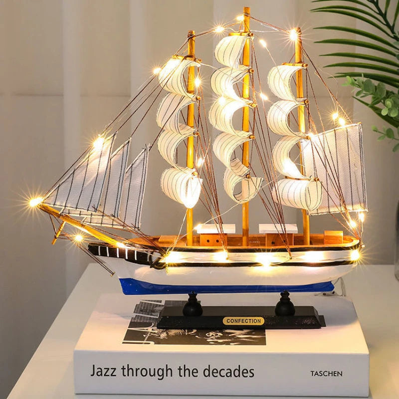 Handgemaakte Houten Boot Vlot Zeil – Nautisch Decor voor Jouw Ruimte