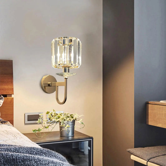 Cilindrische Kristallen Wandlamp met Gebogen Arm