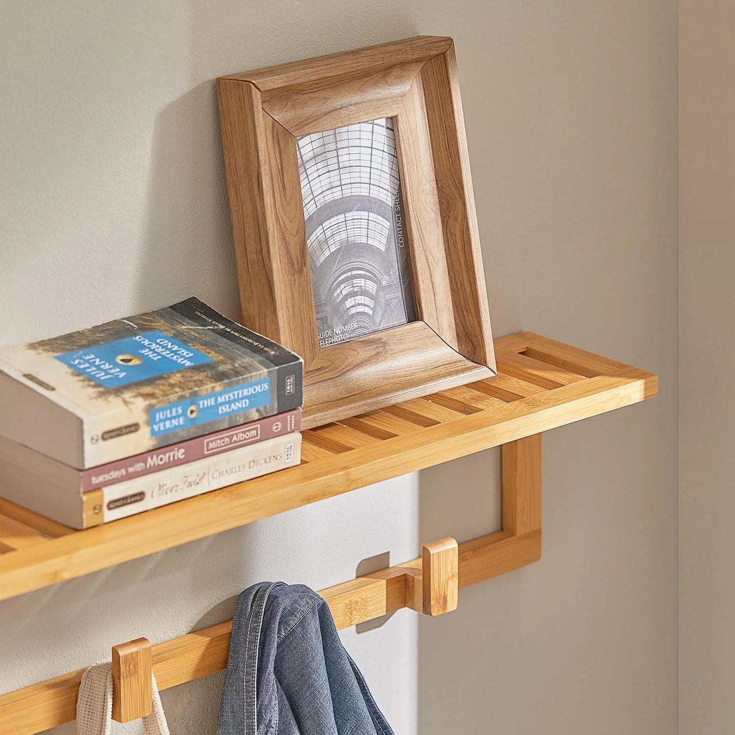 Stevige en Lichtgewicht Bamboe Wandrek met 6 Haken