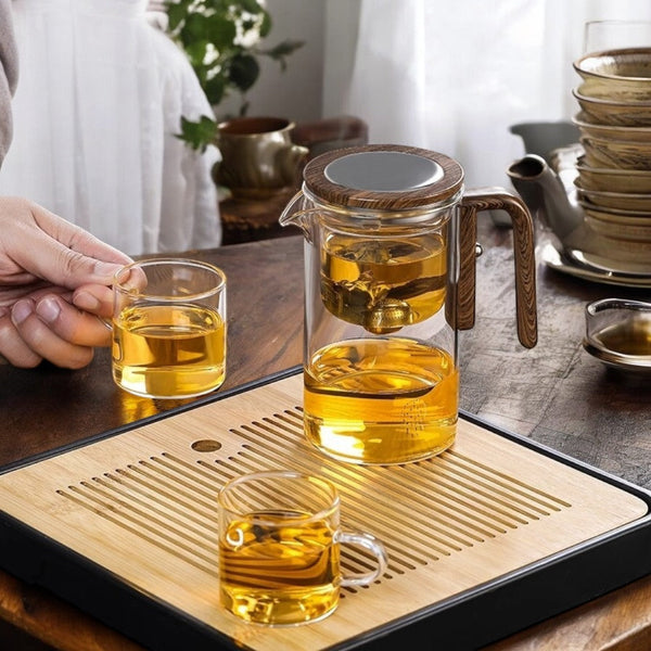 Theepot Glas Met Houten Handvat en Filter