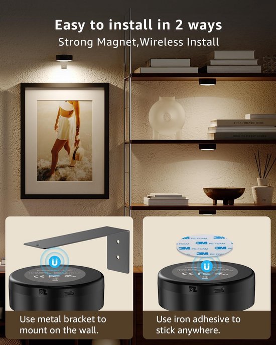 3 pc Batterij LED Magnetisch, Dimbaar, Met Afstandsbediening