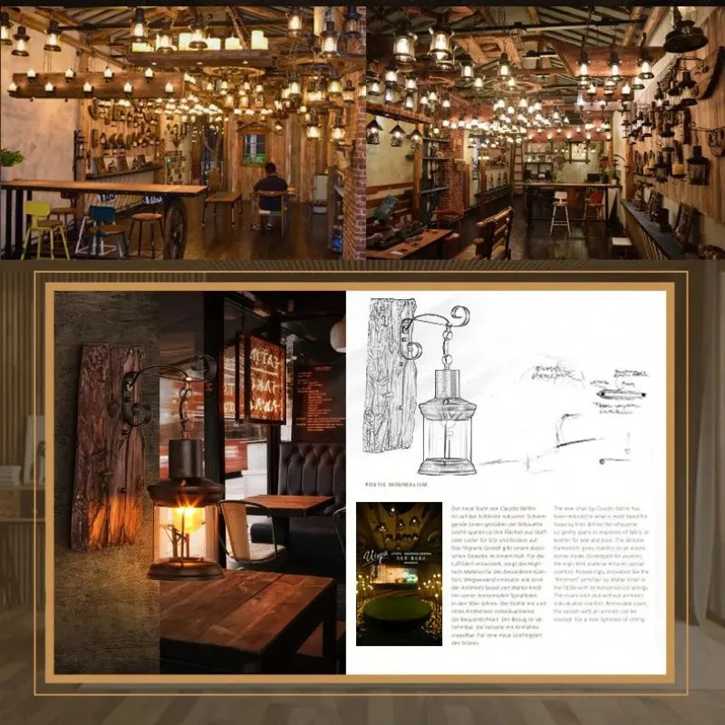 Antiek Industriële Houten Wandlamp Sfeervol