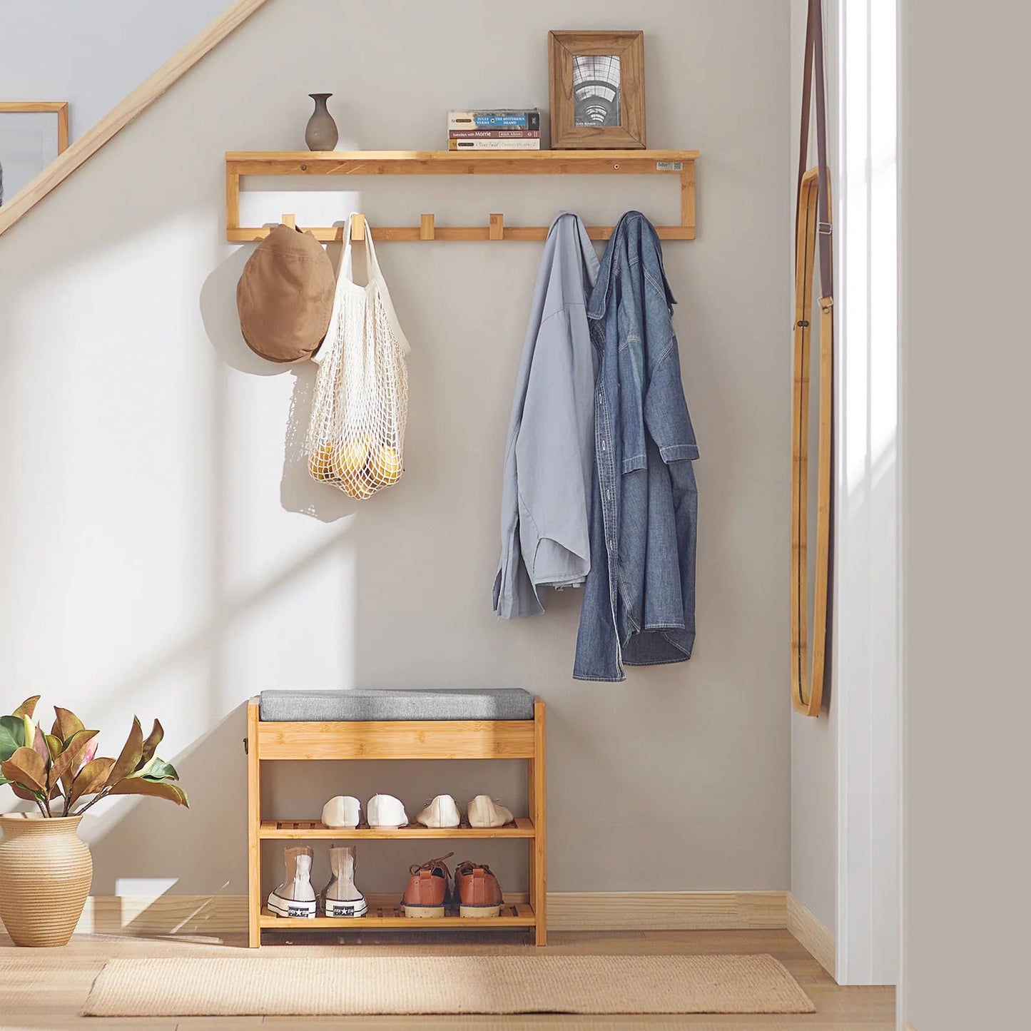 Stevige en Lichtgewicht Bamboe Wandrek met 6 Haken