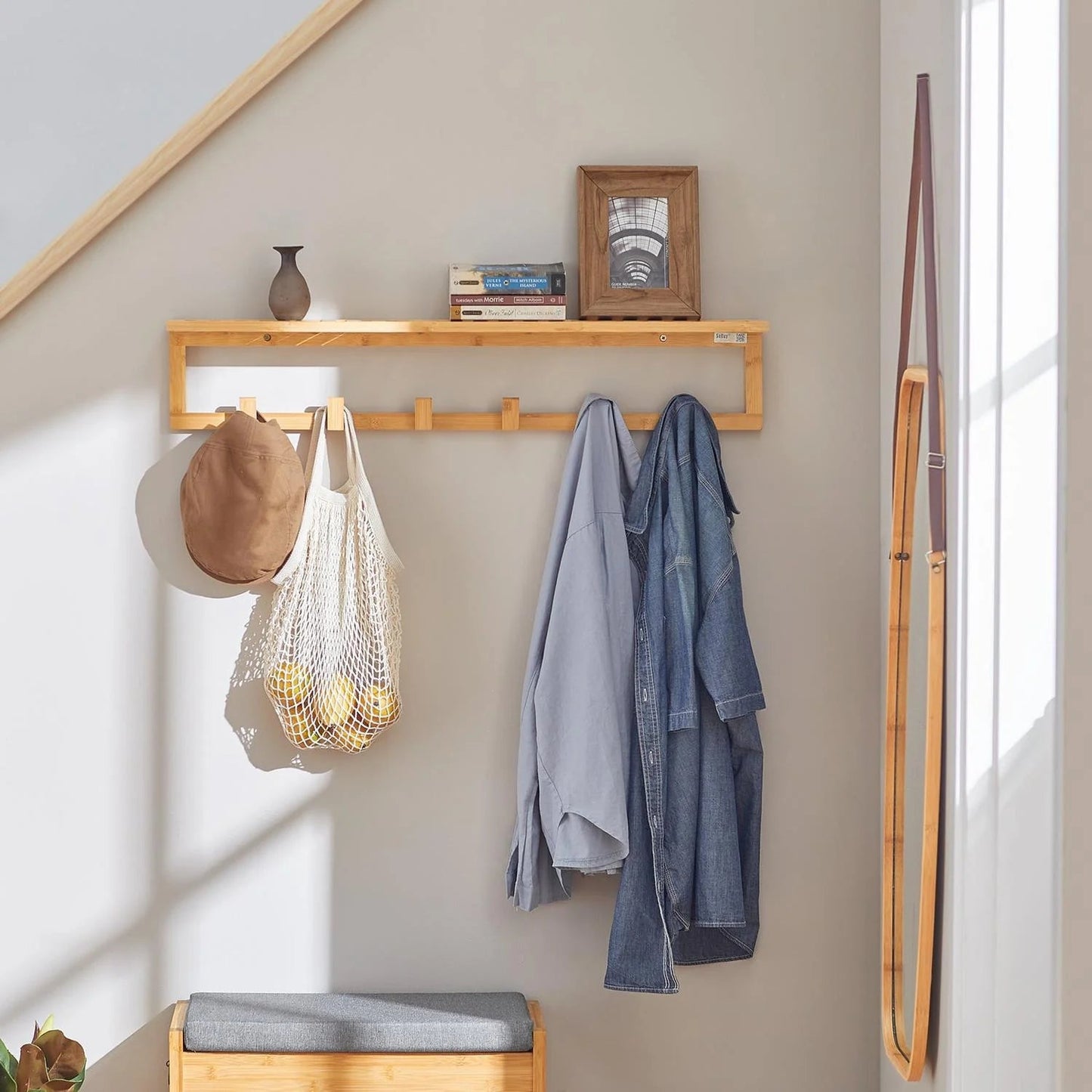 Stevige en Lichtgewicht Bamboe Wandrek met 6 Haken