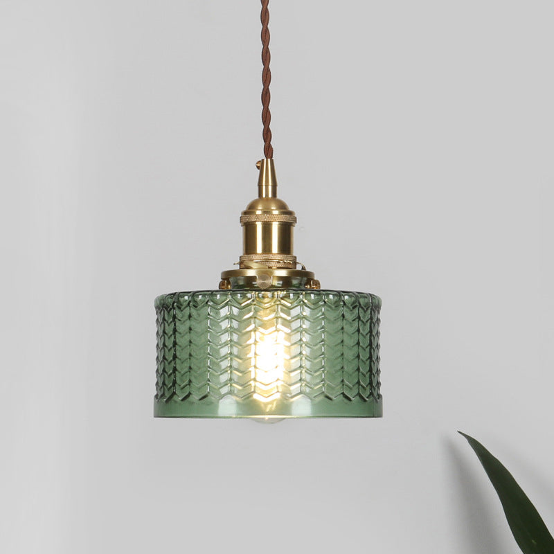 Vintage Groen Glas Koperen Hanglampen