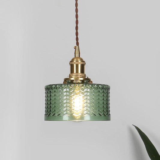 Vintage Groen Glas Koperen Hanglampen