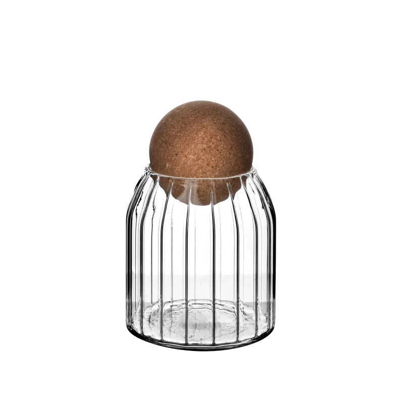 Gestreepte glazen voorraadpot Ronde kurkbol