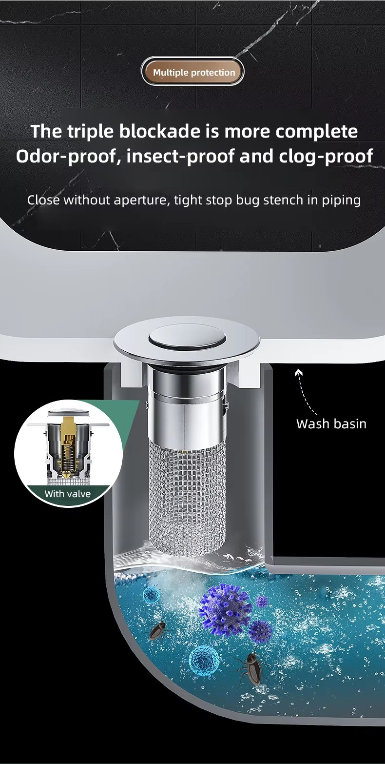 Roestvrijstalen slim pop-up anti-verstoppingszeefje