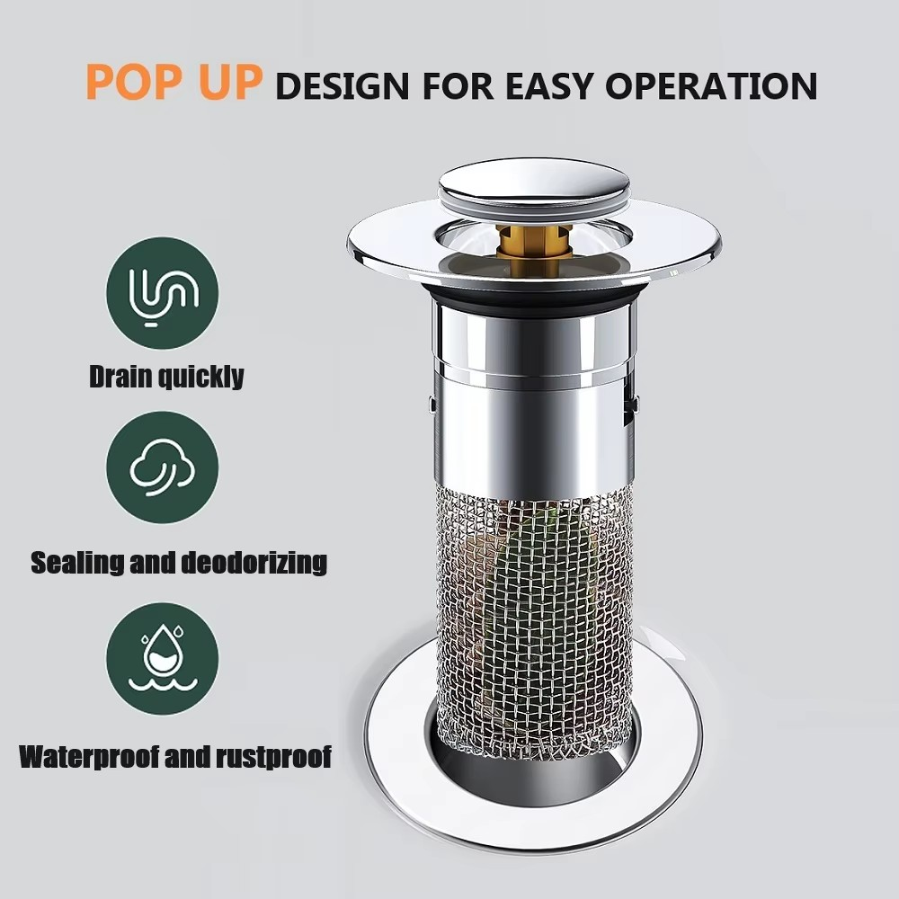 Roestvrijstalen slim pop-up anti-verstoppingszeefje
