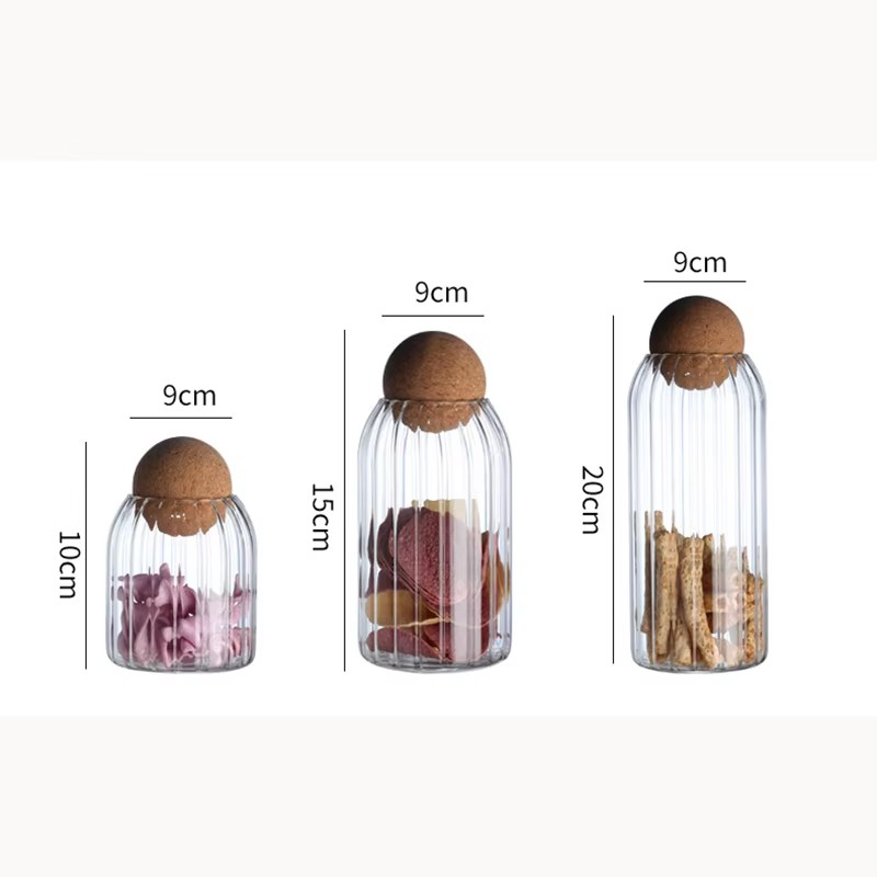 Gestreepte glazen voorraadpot Ronde kurkbol