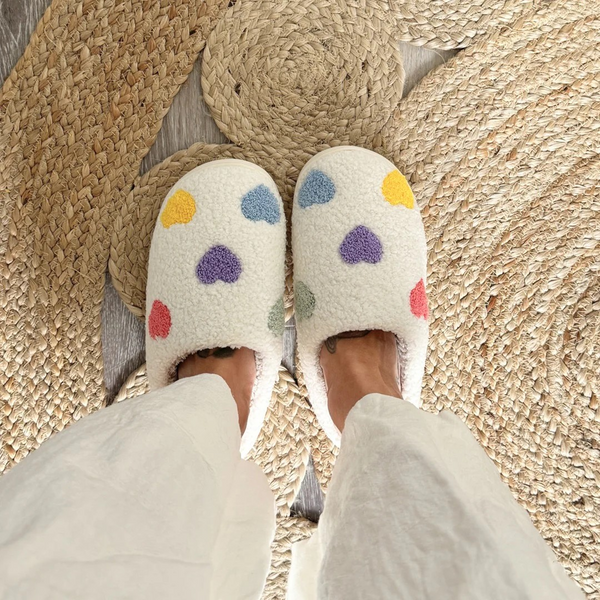 Schattige Kleur Hart Slippers Comfortabel Plat