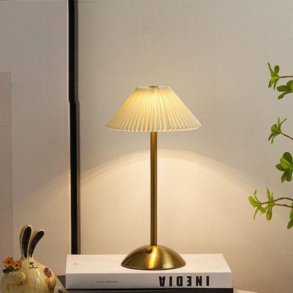 Contemporary Scandinavische Oplaadbare IJzeren Stof Conische Plissé 1-Licht Tafellamp Voor Bedside