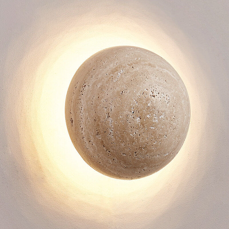 Japanse Minimalistische Ronde Gele Travertijn Wabi-Sabi LED Wandlamp