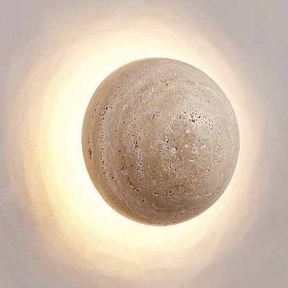 Japanse Minimalistische Ronde Gele Travertijn Wabi-Sabi LED Wandlamp