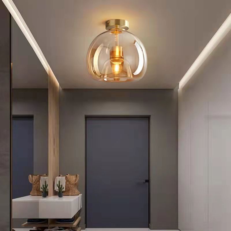 Nordic Light Luxe Ronde Glazen Bal 1-Licht Semi-Flush Mount Plafondlamp