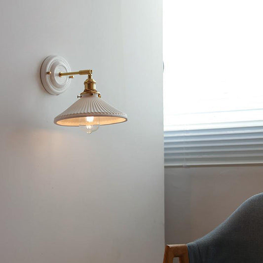 Traditionele Vintage Ronde Keramische Messing 1-Licht Wandlamp voor Woonkamer