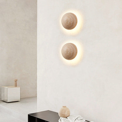 Japanse Minimalistische Ronde Gele Travertijn Wabi-Sabi LED Wandlamp