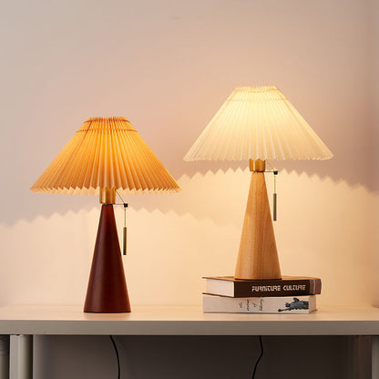 Japanse Minimalistische Vintage Geplooide Houten Stof LED Tafellamp