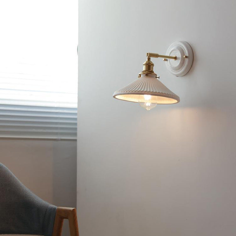 Traditionele Vintage Ronde Keramische Messing 1-Licht Wandlamp voor Woonkamer