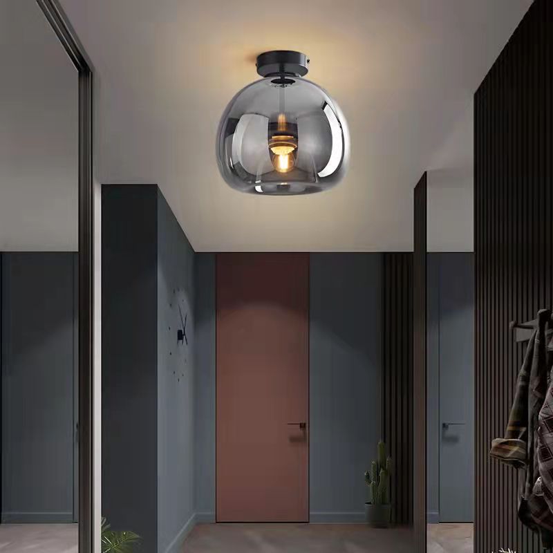 Nordic Light Luxe Ronde Glazen Bal 1-Licht Semi-Flush Mount Plafondlamp