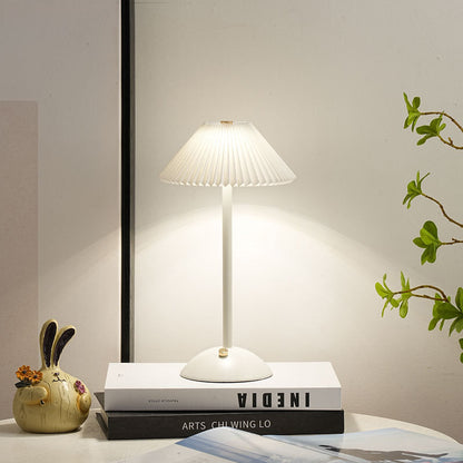 Contemporary Scandinavische Oplaadbare IJzeren Stof Conische Plissé 1-Licht Tafellamp Voor Bedside