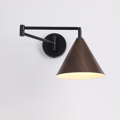Noordse Minimalistische Kegel Swingarm Houtnerf IJzer 1-Licht Wandlamp