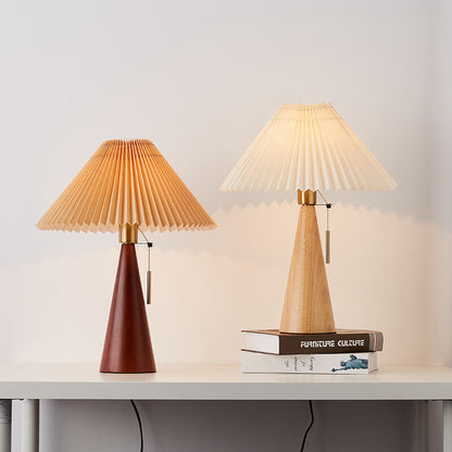 Japanse Minimalistische Vintage Geplooide Houten Stof LED Tafellamp
