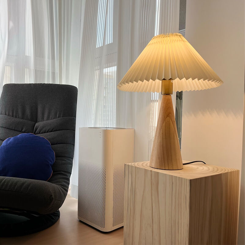 Japanse Minimalistische Vintage Geplooide Houten Stof LED Tafellamp