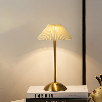 Contemporary Scandinavische Oplaadbare IJzeren Stof Conische Plissé 1-Licht Tafellamp Voor Bedside