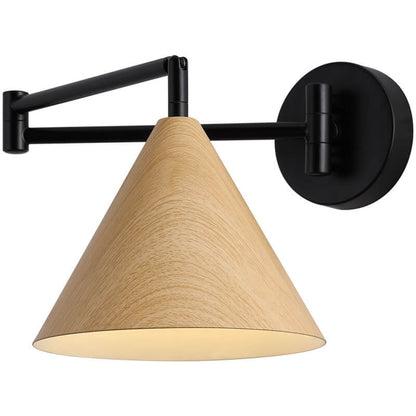 Noordse Minimalistische Kegel Swingarm Houtnerf IJzer 1-Licht Wandlamp