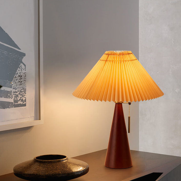 Japanse Minimalistische Vintage Geplooide Houten Stof LED Tafellamp