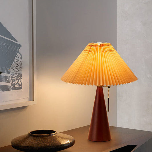Japanse Minimalistische Vintage Geplooide Houten Stof LED Tafellamp