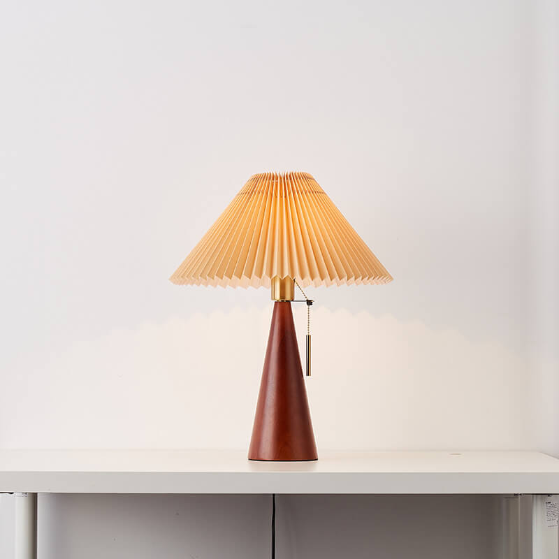 Japanse Minimalistische Vintage Geplooide Houten Stof LED Tafellamp