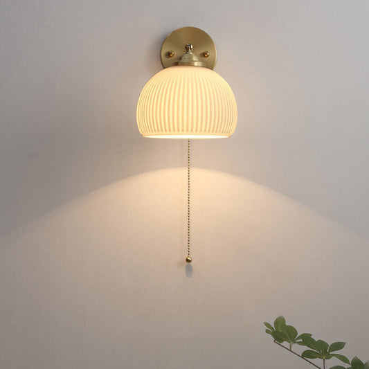 Noordse Gestreepte Melk Witte Glas Messing 1-Licht Trekkoord Wandlamp