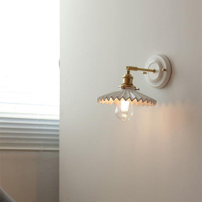 Traditionele Vintage Ronde Keramische Messing 1-Licht Wandlamp voor Woonkamer
