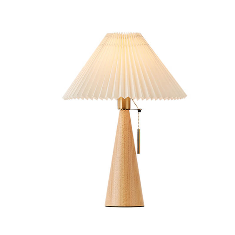 Japanse Minimalistische Vintage Geplooide Houten Stof LED Tafellamp