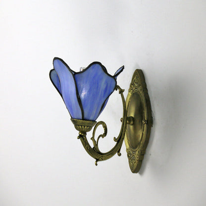 Vintage Tiffany Bloemblaadjes Glas-in-lood 1-Licht Wandlamp