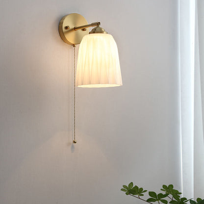 Noordse Gestreepte Melk Witte Glas Messing 1-Licht Trekkoord Wandlamp